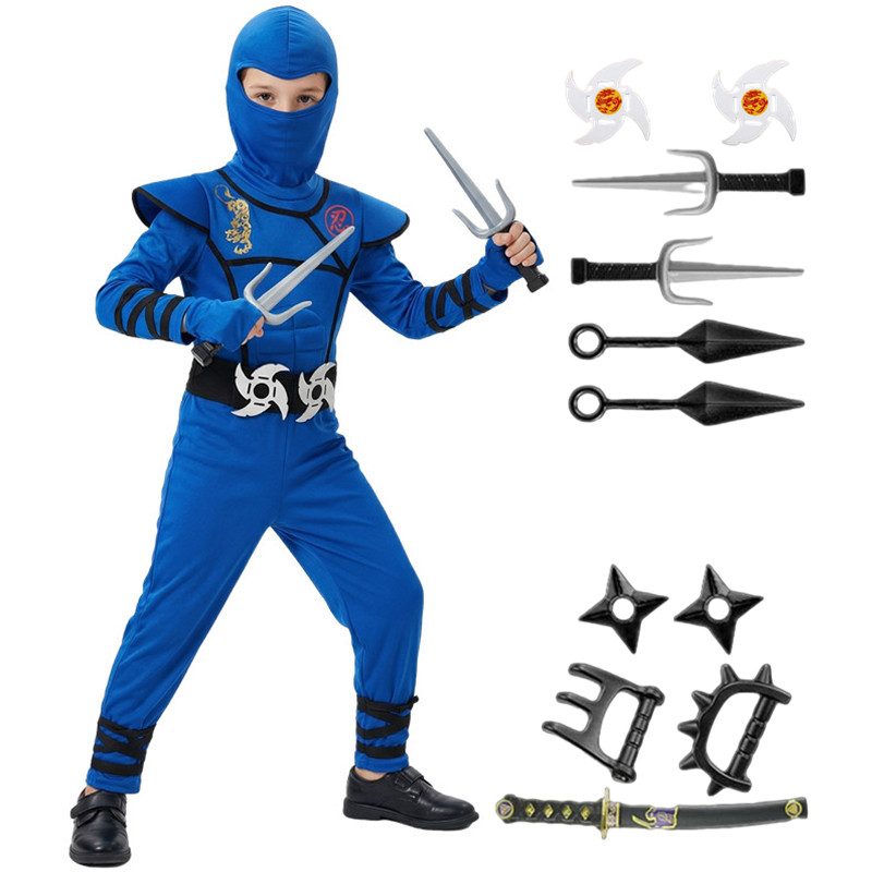 Kids Outdoor Ninja Equipment - Black and Blue Ninja Costume for