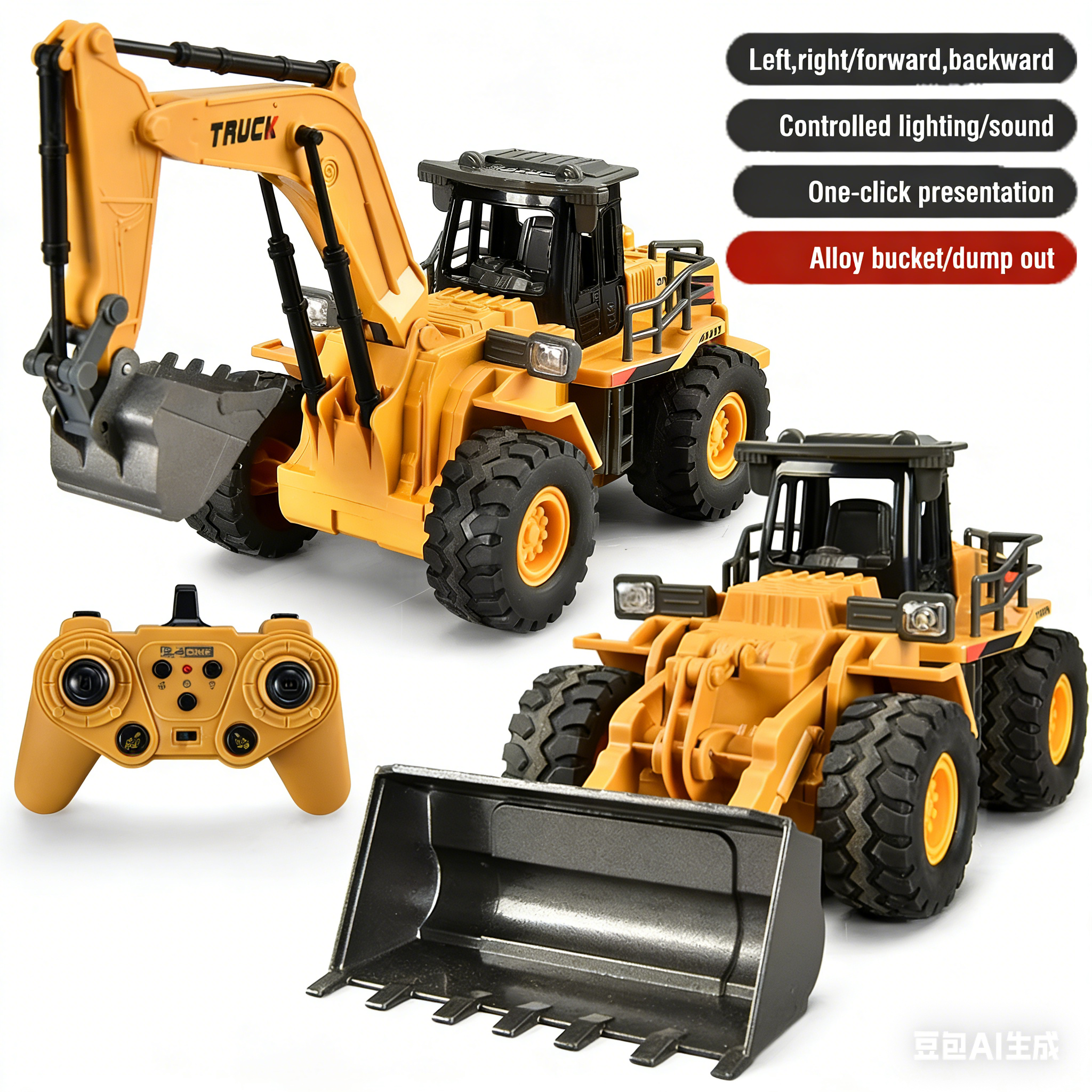 Kids Outdoor Digger - 2.4G Alloy Remote Control Excavator Bulldozer