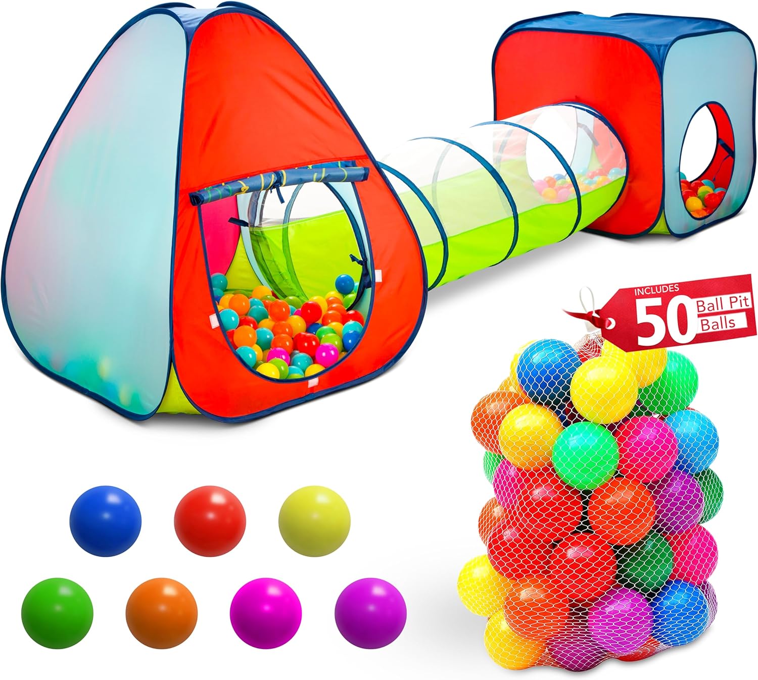 Kids Outdoor Tunnel - Kids Play Tent with 50 Balls