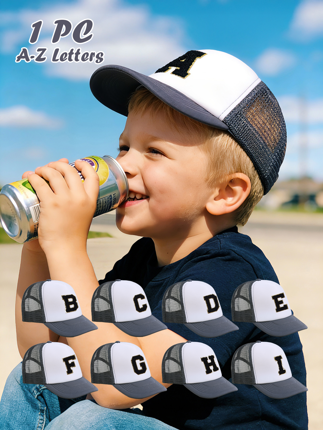 Kids Outdoor Hat - 1pc Gray Hat With 26-Letter Pattern,