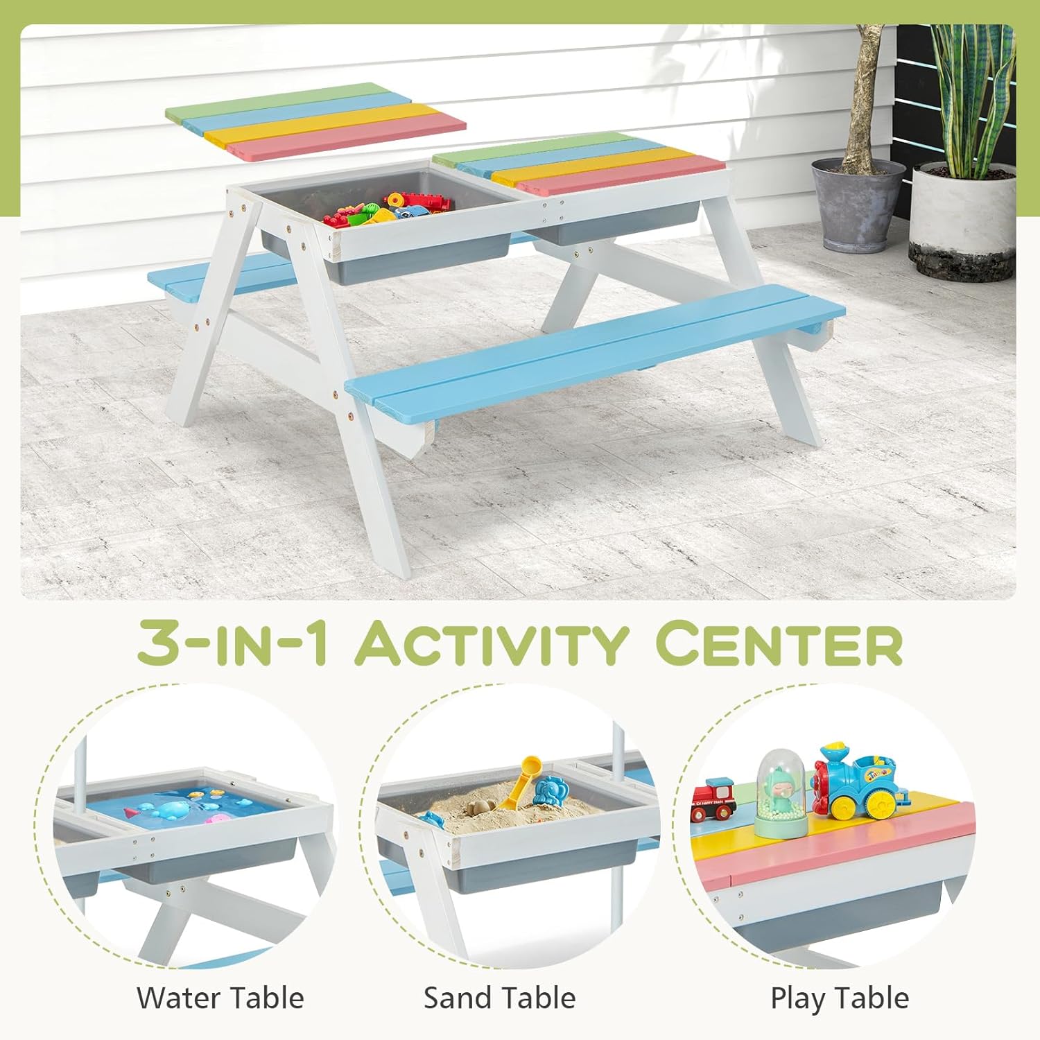 Kids Picnic Table, 4 in 1 Outd - Kids Outdoor Chair And Table review and price