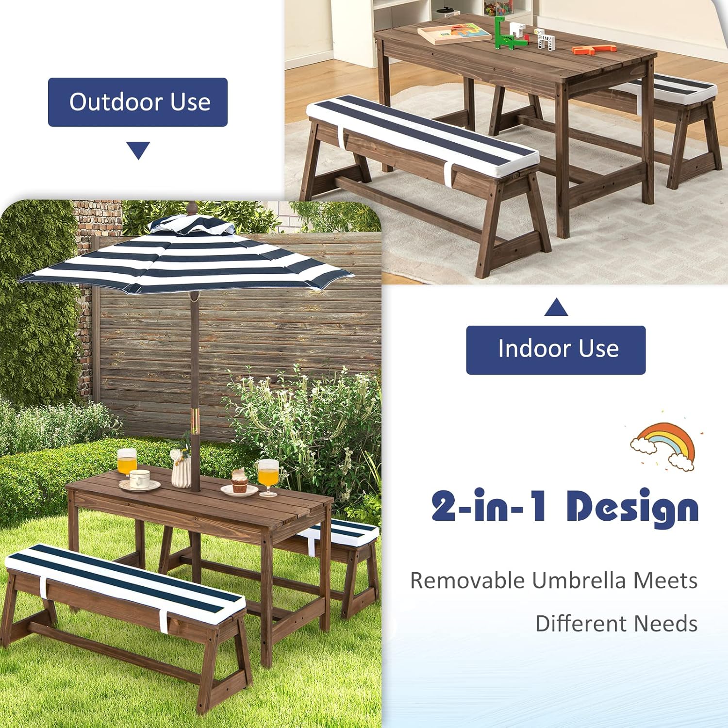 Height Adjustable Wooden Kids  - Kids Outdoor Chair And Table review and price