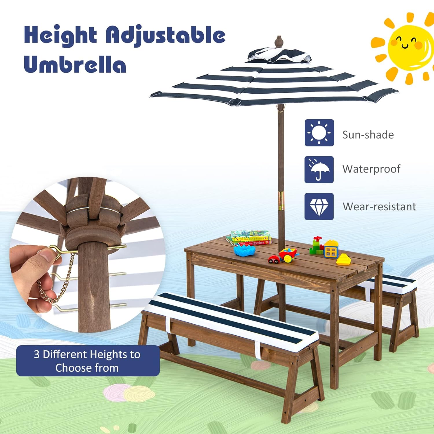 Height Adjustable Wooden Kids  - Kids Outdoor Chair And Table review and price