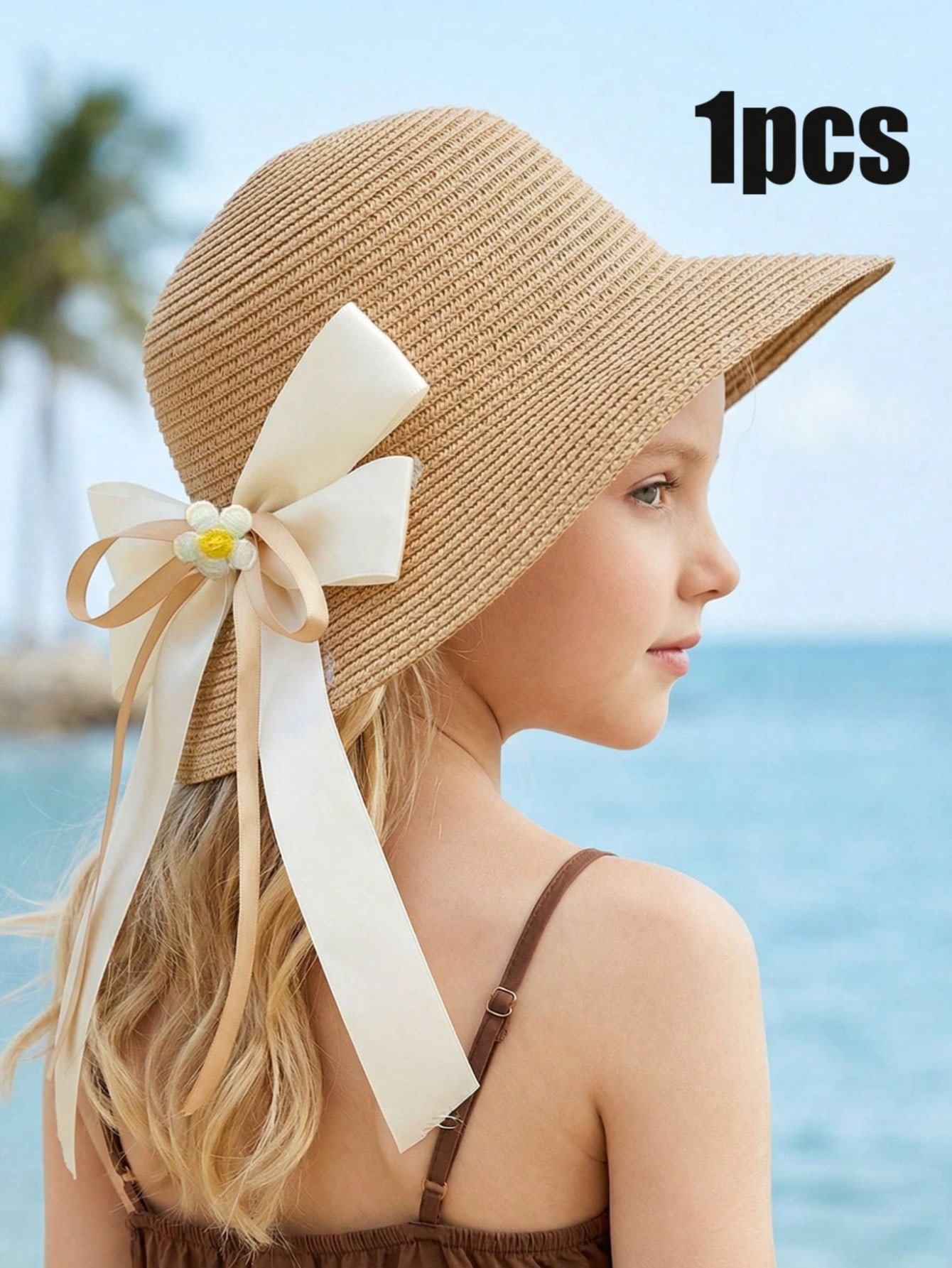 1Pc 3-8Y Girls Coffee Bow Stra - Kids Outdoor Hat review and price